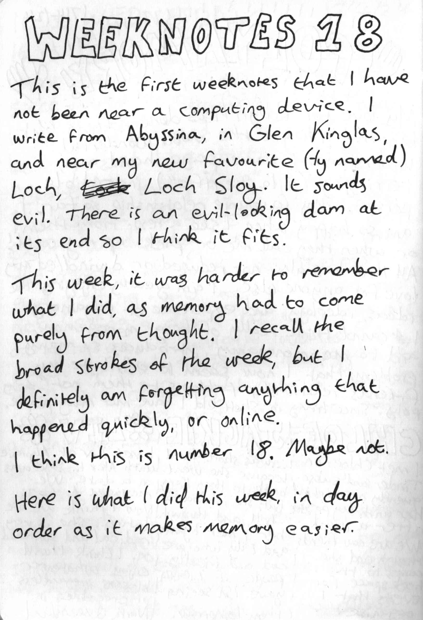 screenshot of handwritten weeknotes