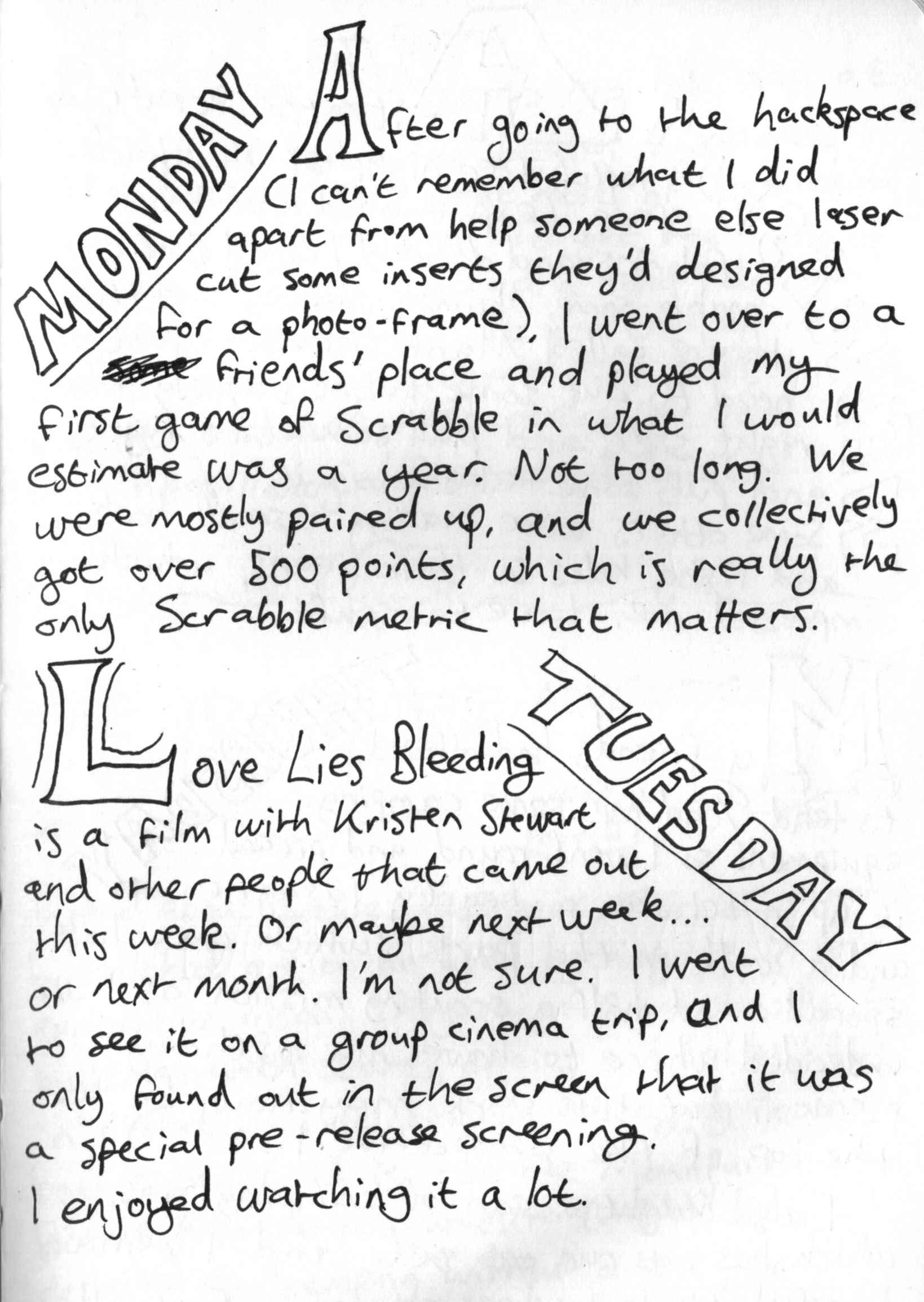 screenshot of handwritten weeknotes