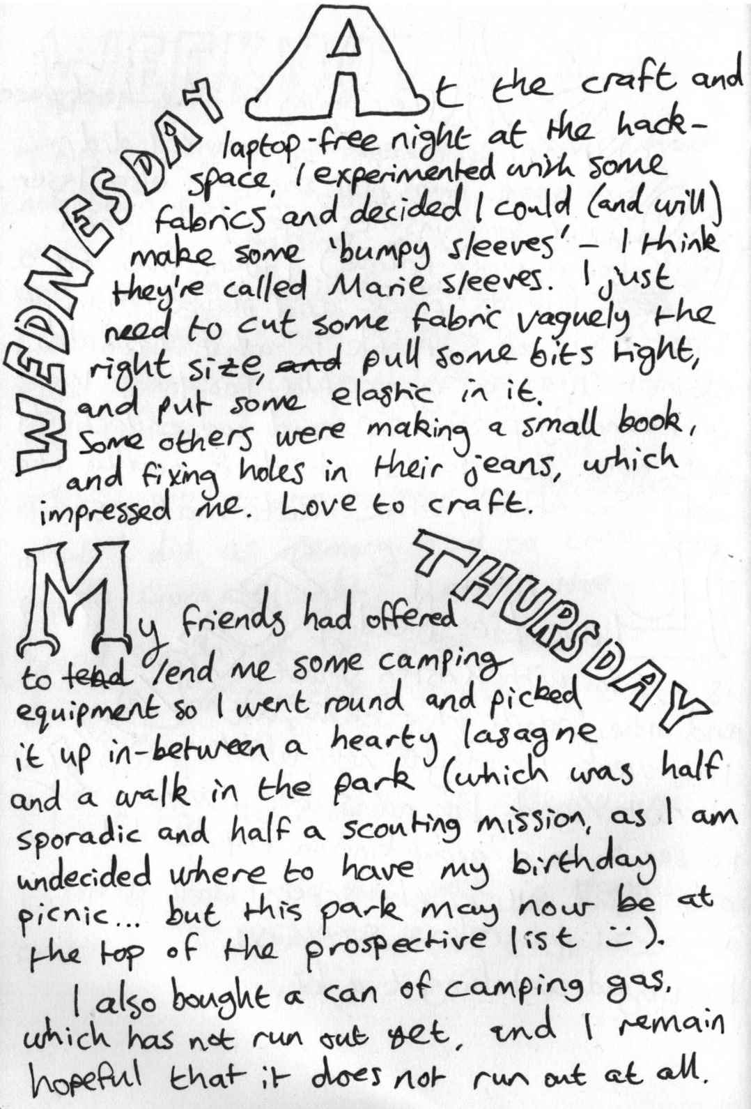 screenshot of handwritten weeknotes