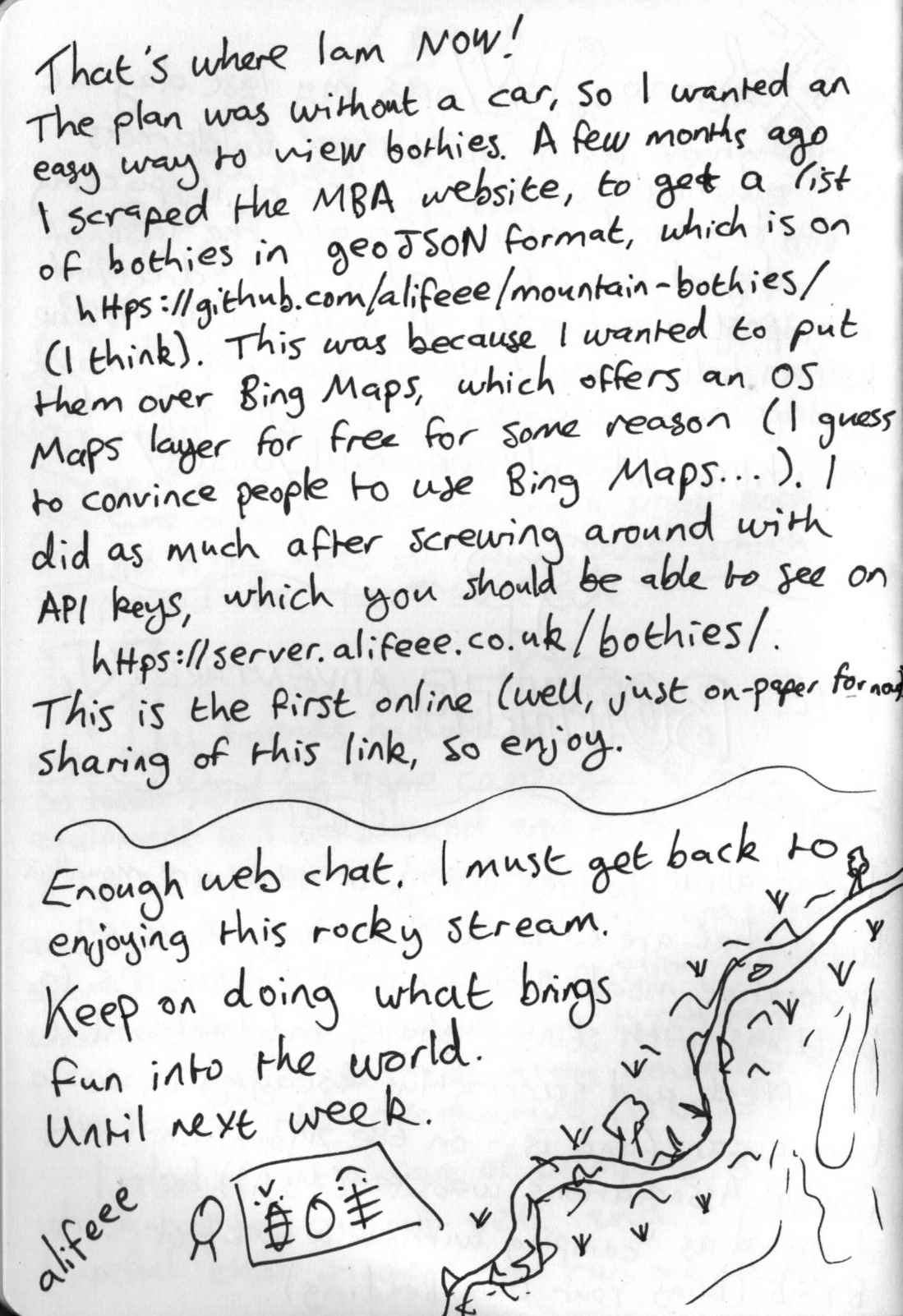 screenshot of handwritten weeknotes